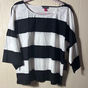 NWT Vince Camuto L Bold Black and White Striped cotton Blouse